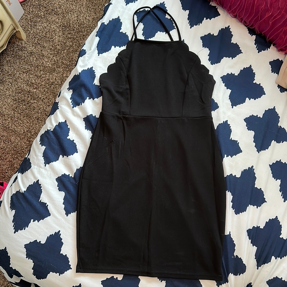 Large Black Shein Bodycon Dress with Scalloped Detail